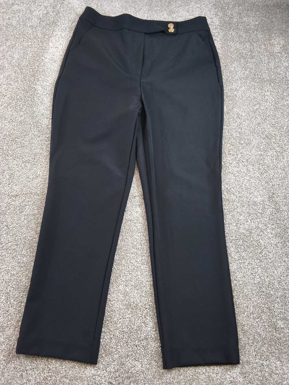 Quince Womens Size 12 Black High Rise Straight Leg Pants Gold Button